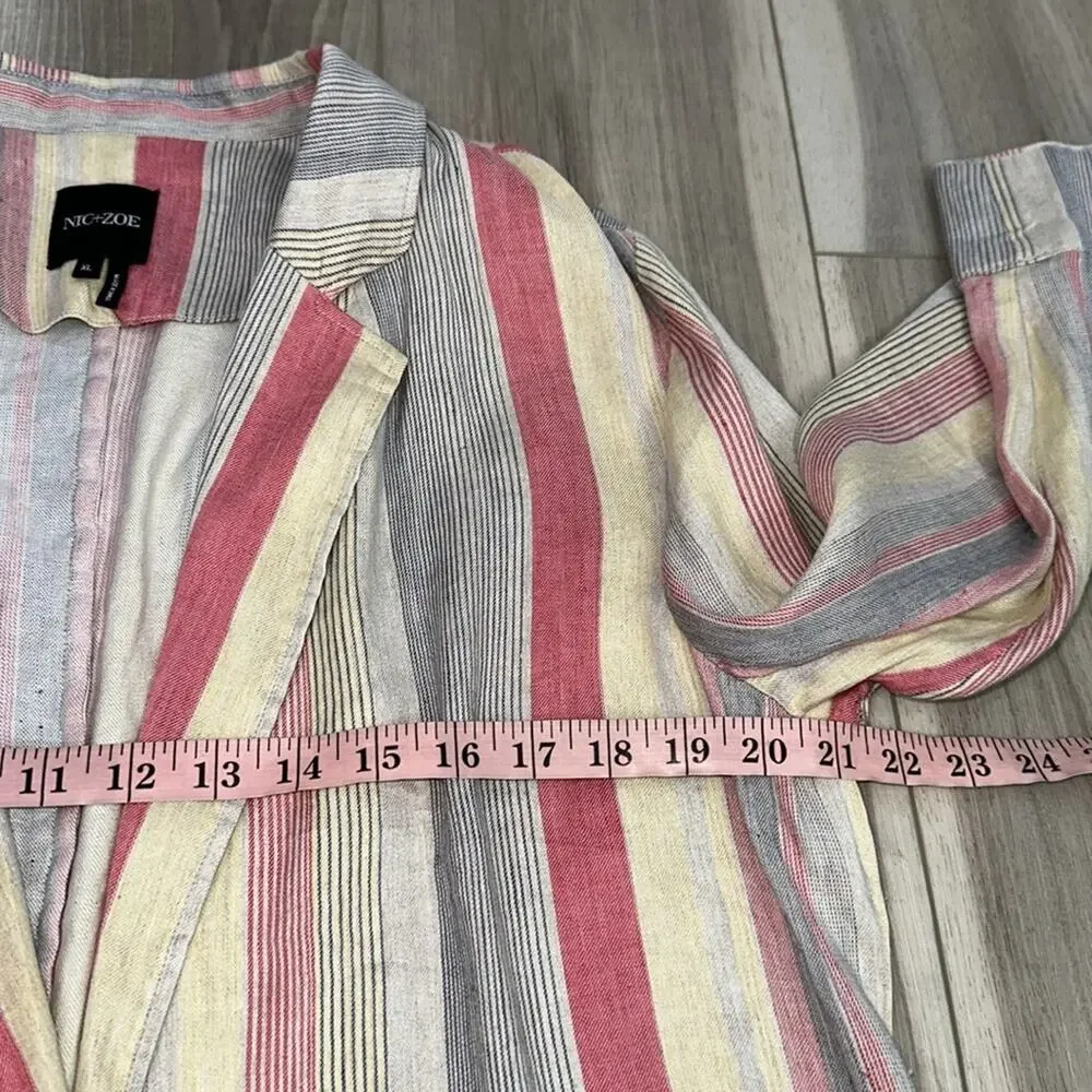 Nic + Zoe clover stripe linen blend oversized blazer size XL